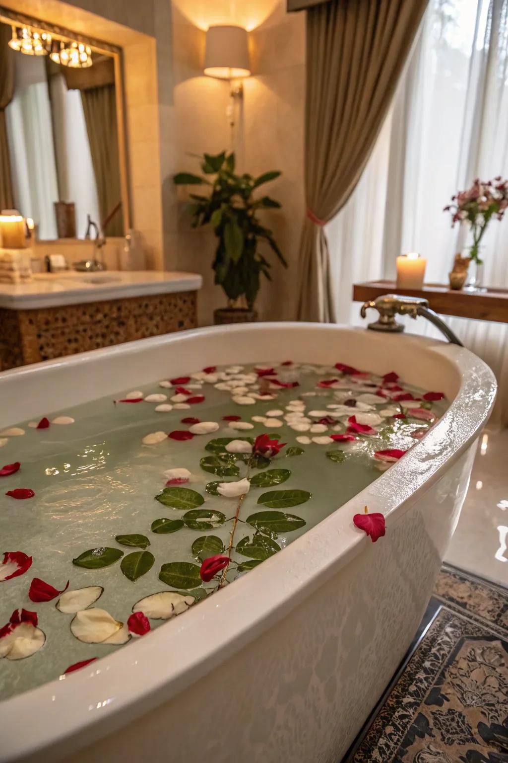 Submerge yourself in a nature-inspired bath with delicate petals and leaves.