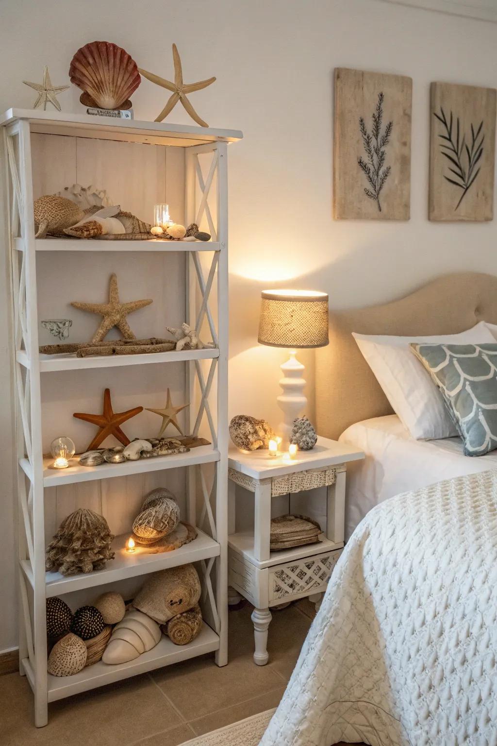 Seashells and starfishes add a touch of the ocean to your bedroom.