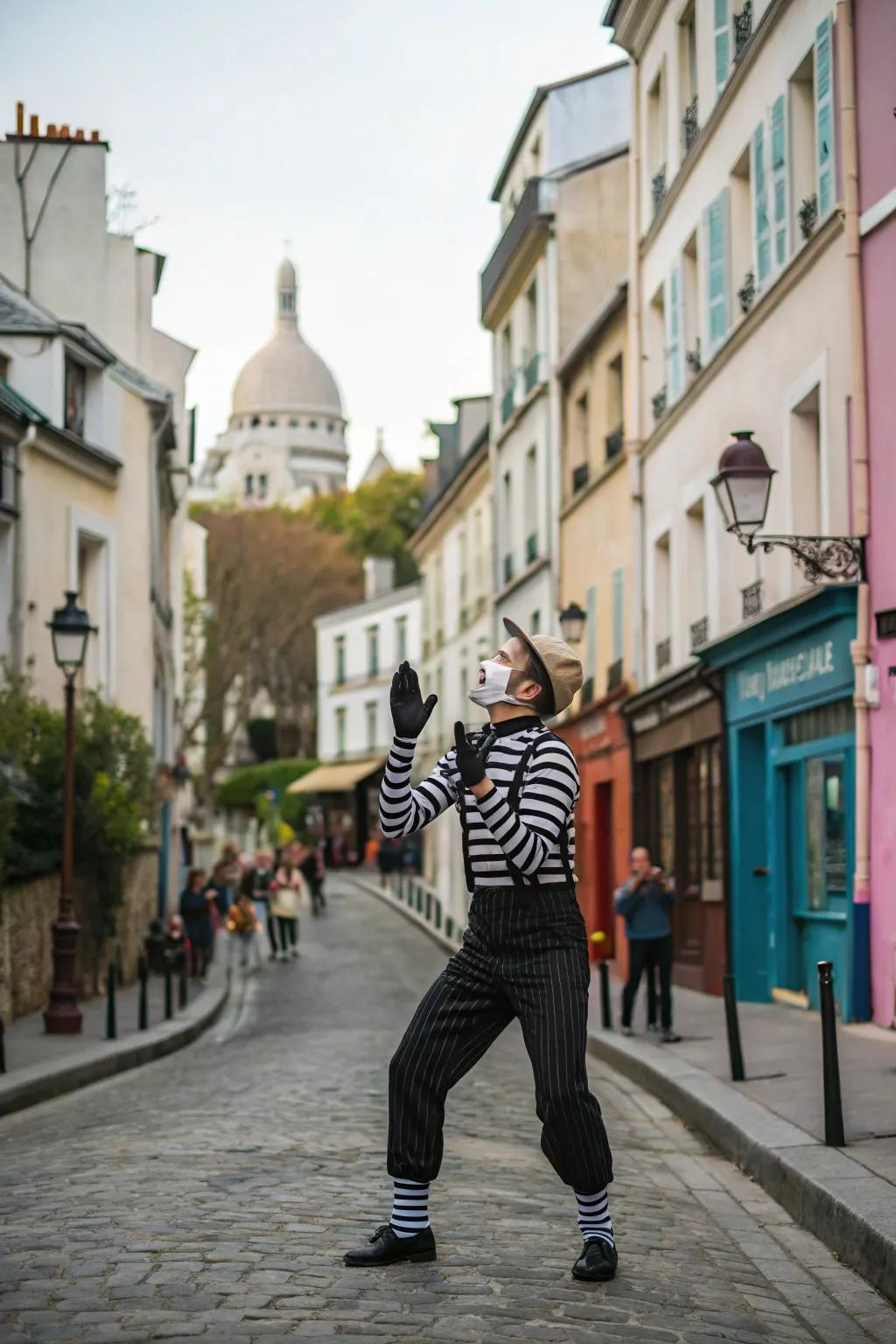 Express yourself silently with a classic mime costume this Halloween.