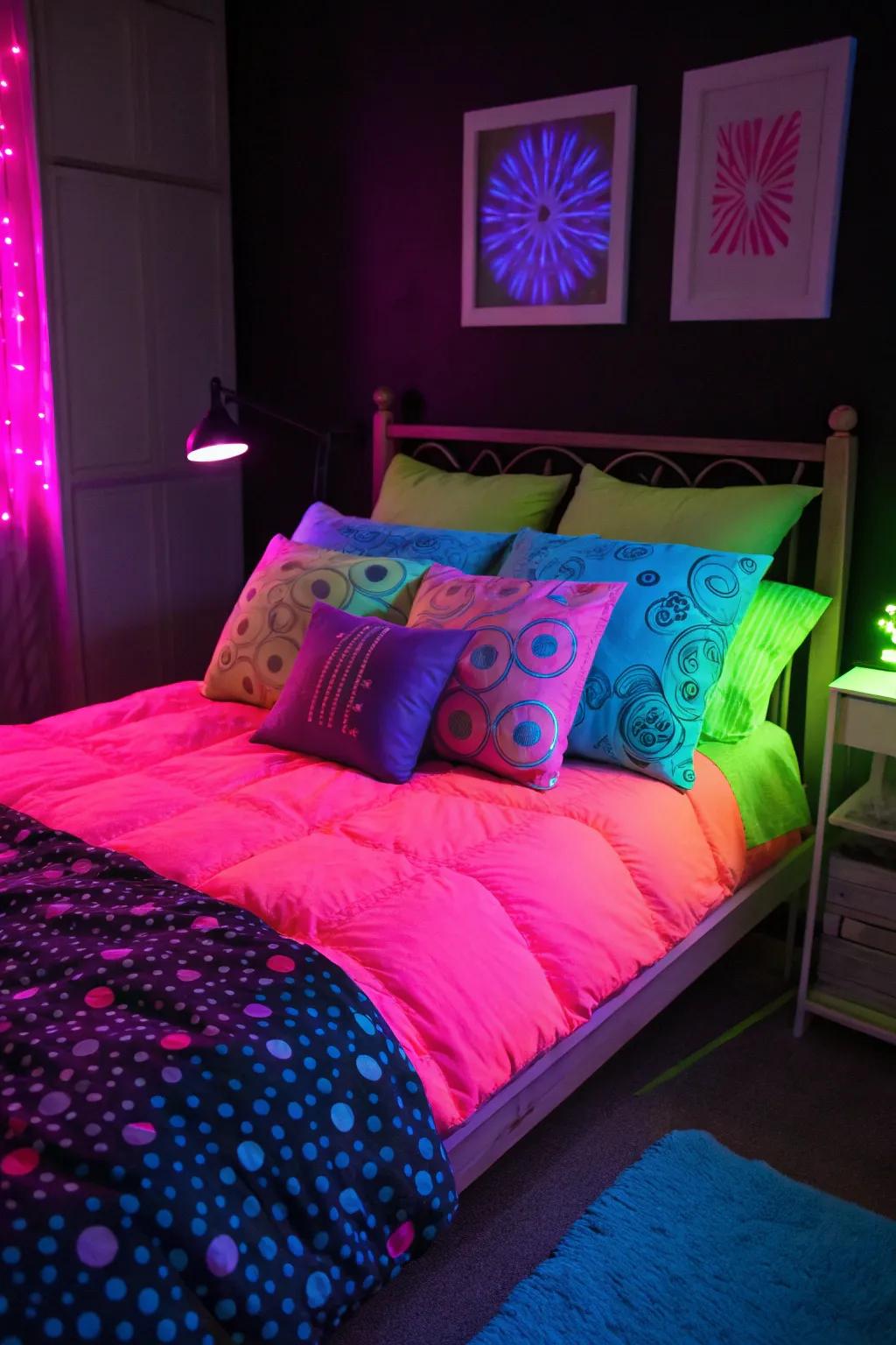 Delicate neon highlights can transform your bedroom into a serene paradise.