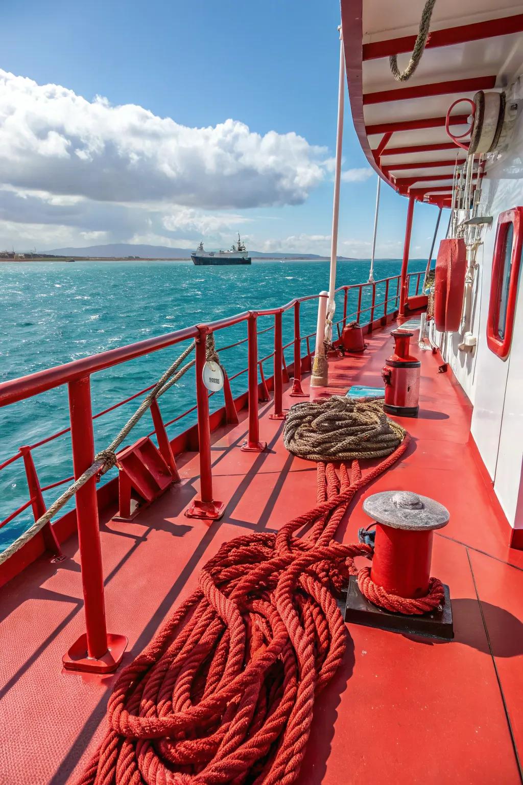 Striking red accents instill a dynamic energy into your deck.