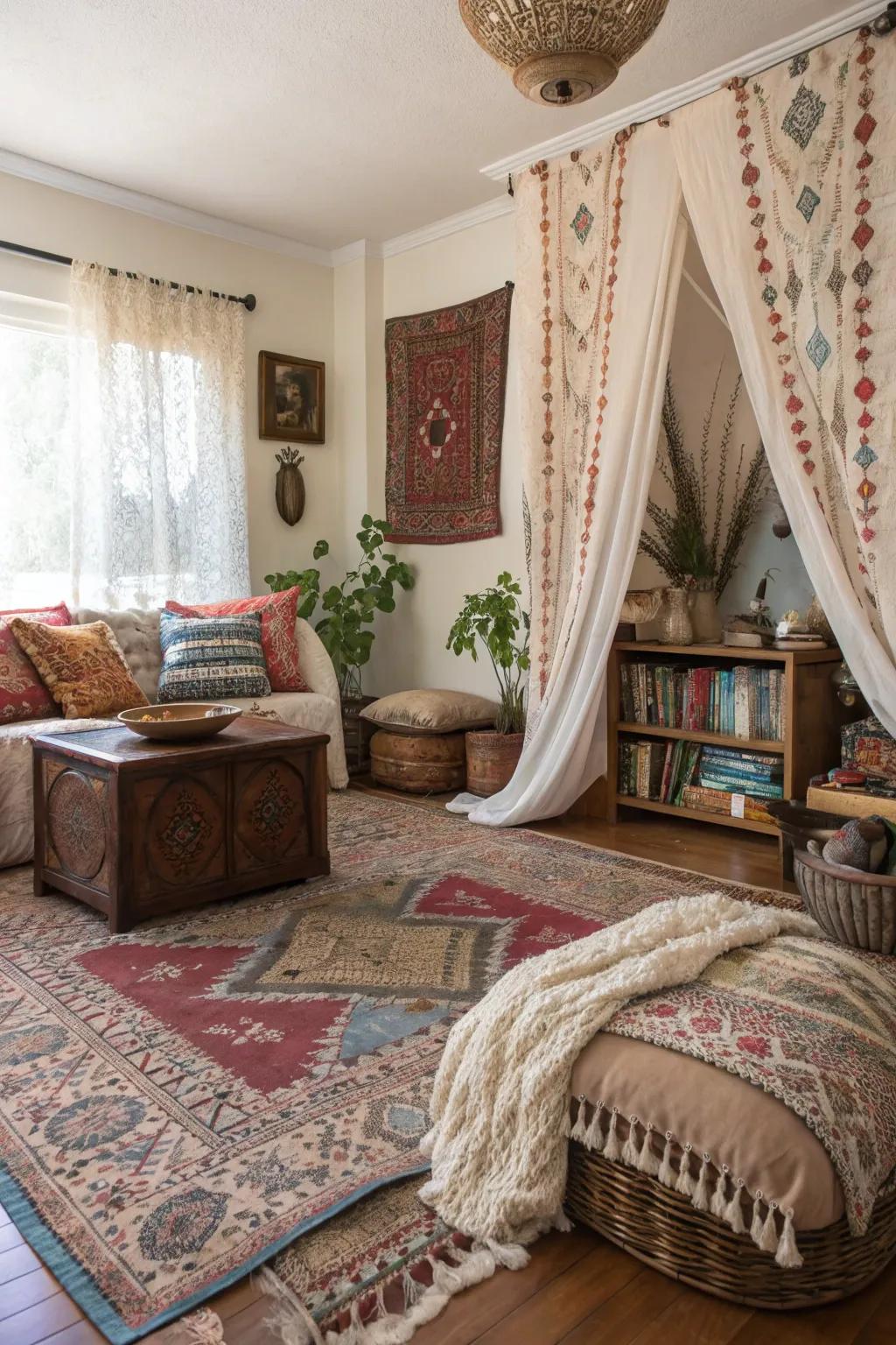 Layered textiles fashion a tapestry of comfort.