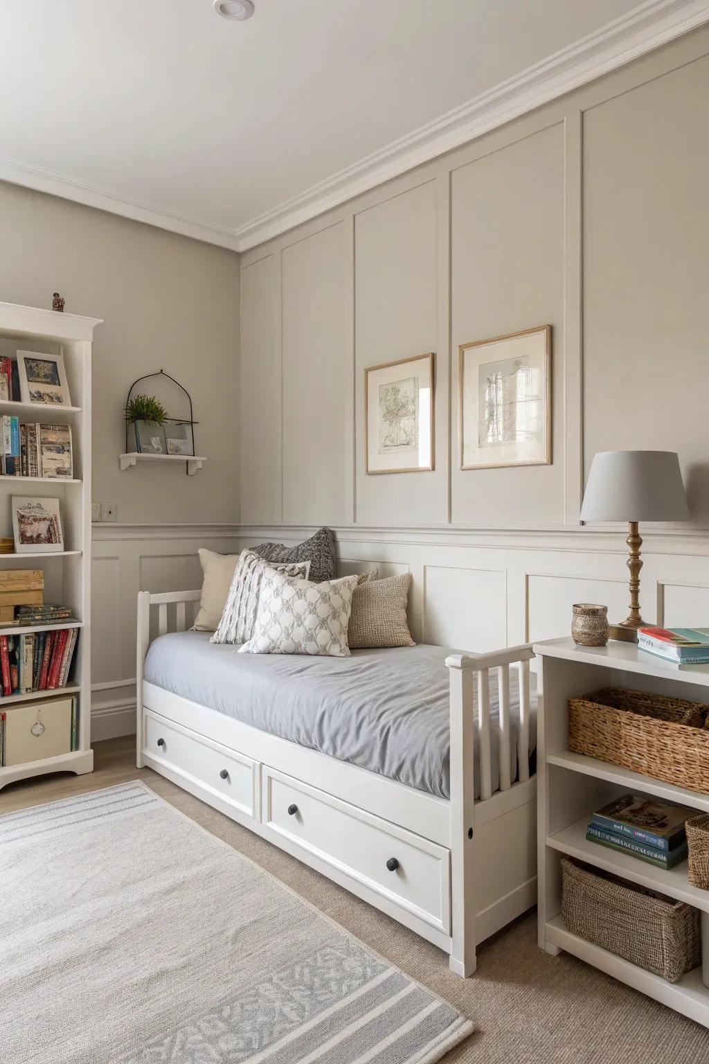 Embrace simplicity through a contemporary minimalist daybed arrangement.