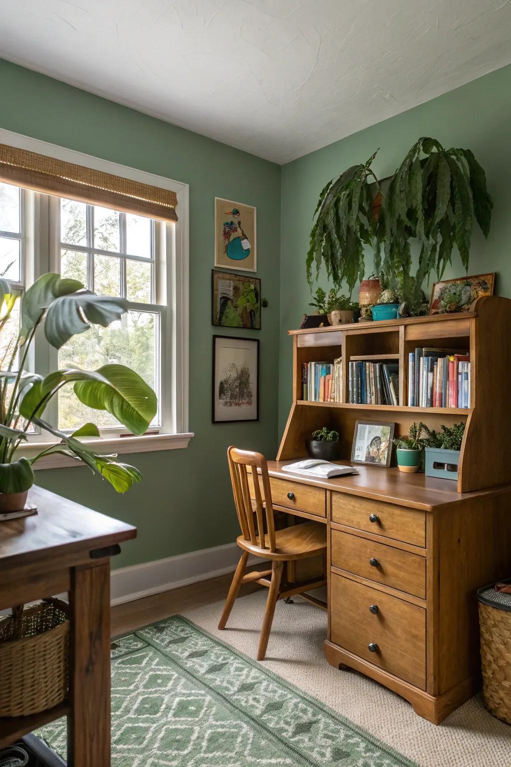 Create a serene retreat with muted greens.