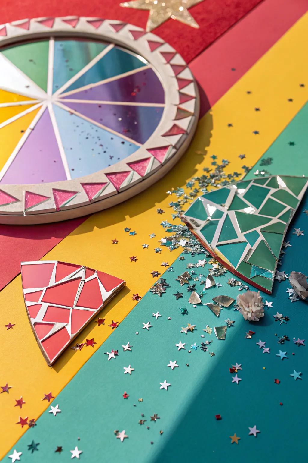 Colored backdrops enable mirror art to distinguish itself through contrast.
