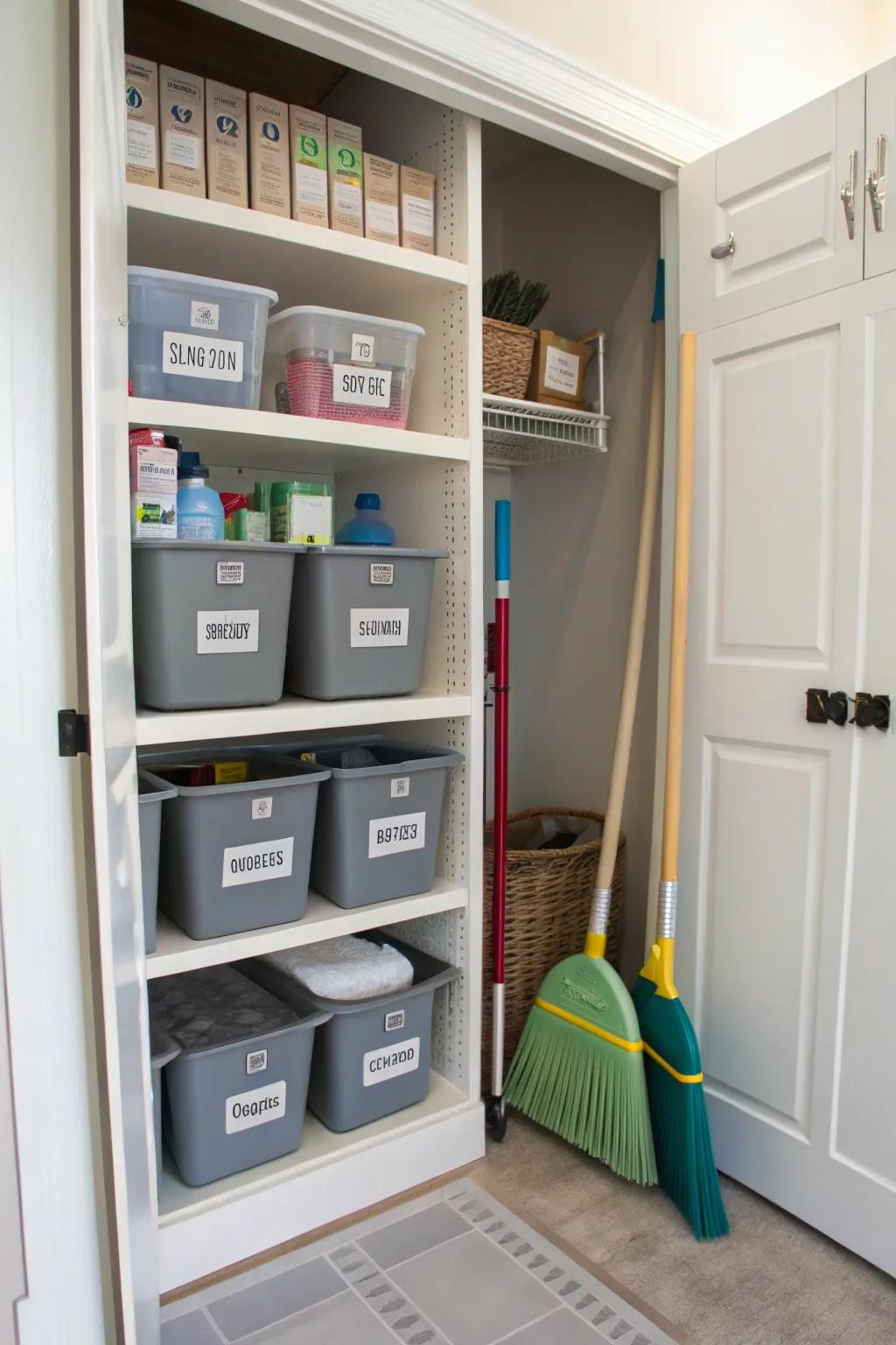 Labels are key to keeping your broom closet organized.
