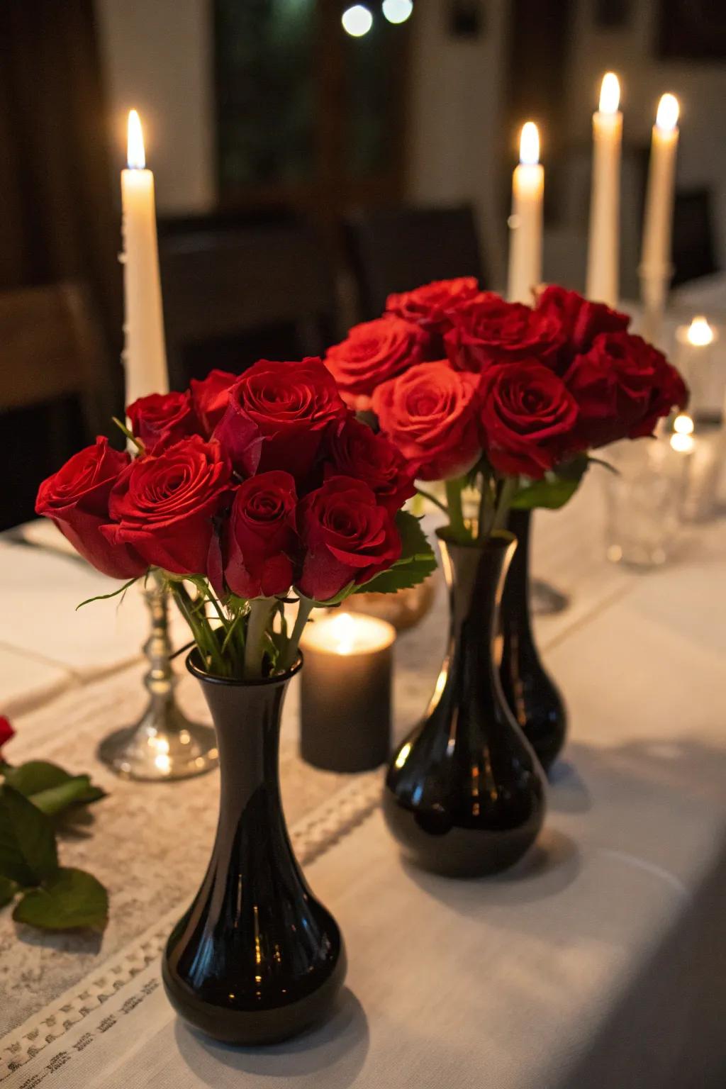 Set the mood with bold scarlet carnations.