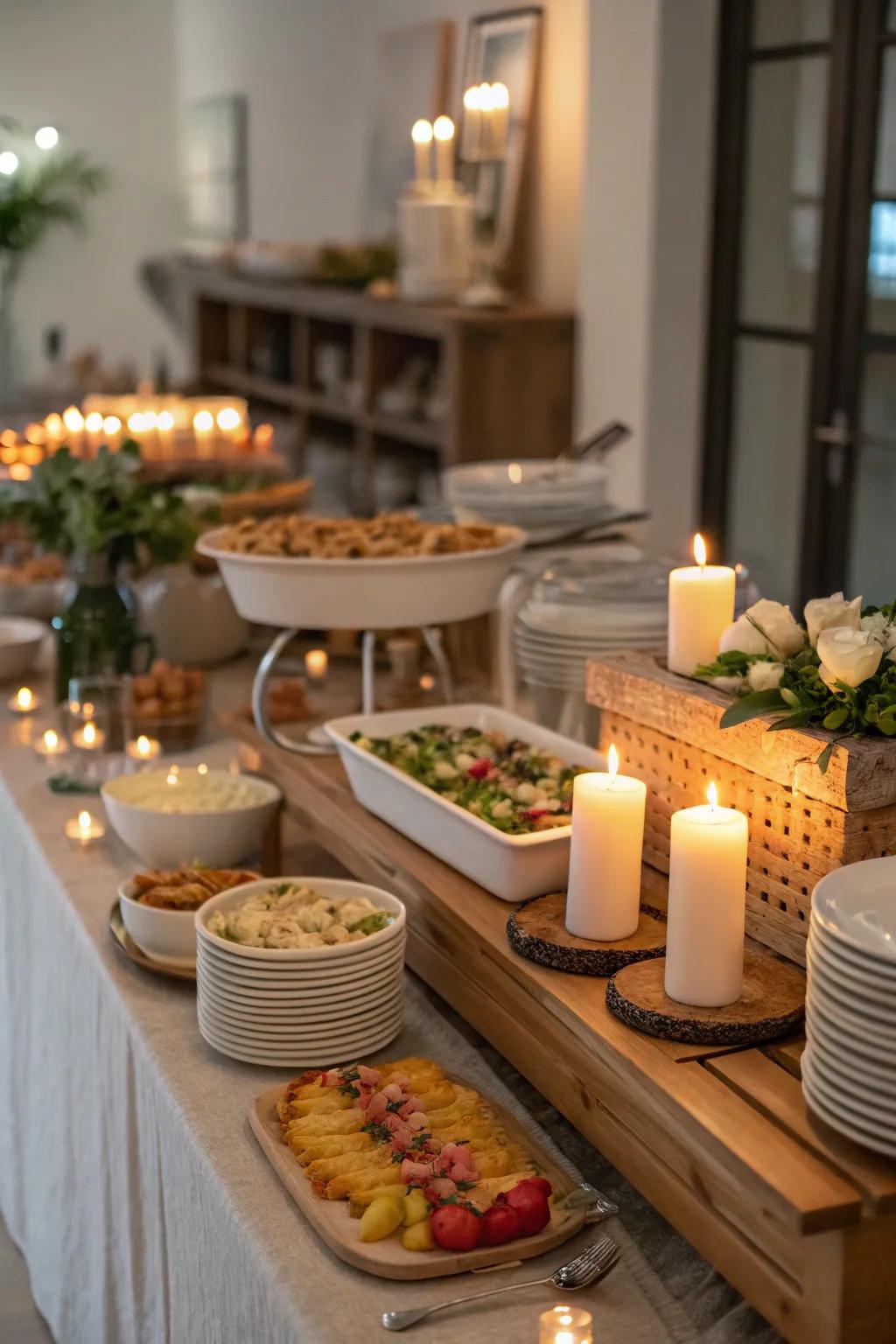 Candlelight adds a warm glow to your buffet setting.
