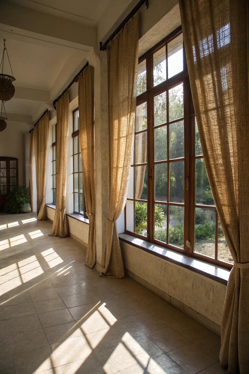 Elevate your room's appeal with hessian window dressings for a hint of countryside elegance.