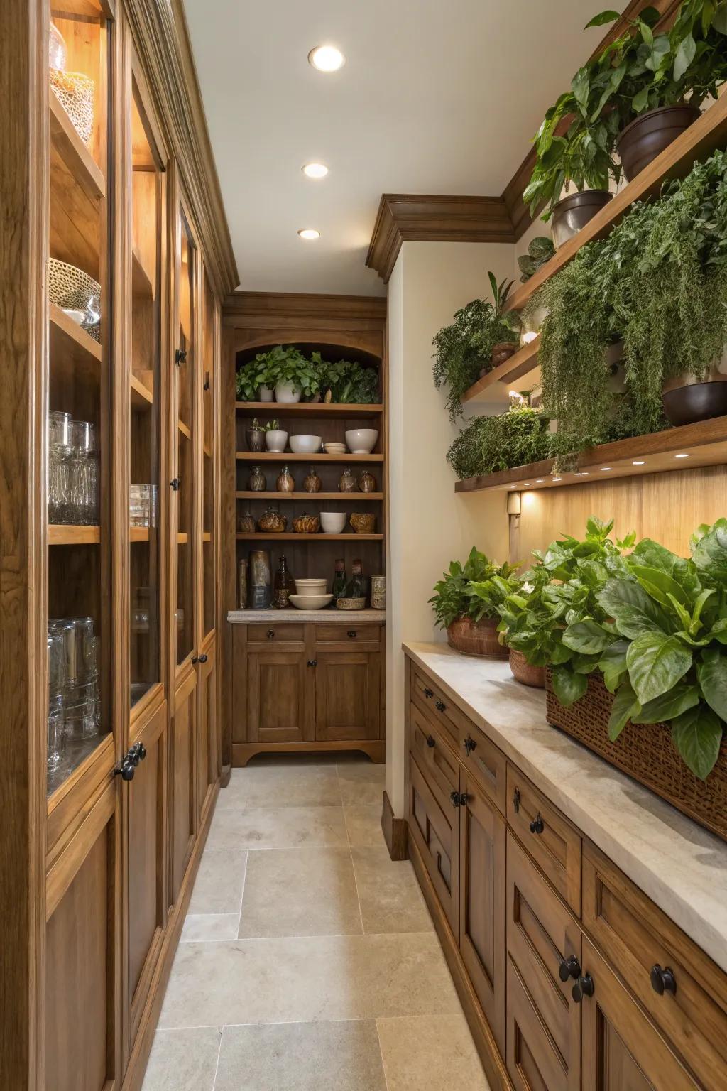 An appealing service space featuring timber features and refreshing vegetation.