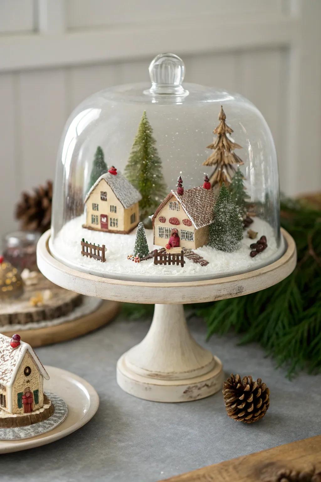 Narrate an engaging tale with a charming tiny world shown under protective glass.