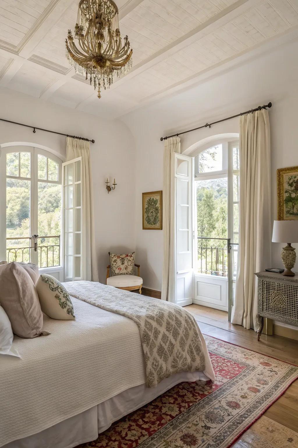 Faint white walls provide a pure and airy feel.