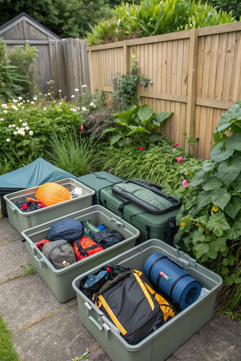 Weather-resistant containers deliver robust outdoor organizing for camping equipment.