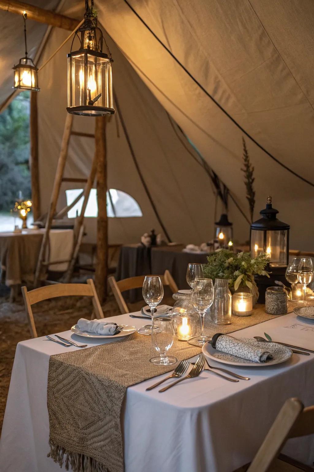 Elevate your tent through a utilitarian and elegant surface arrangement.
