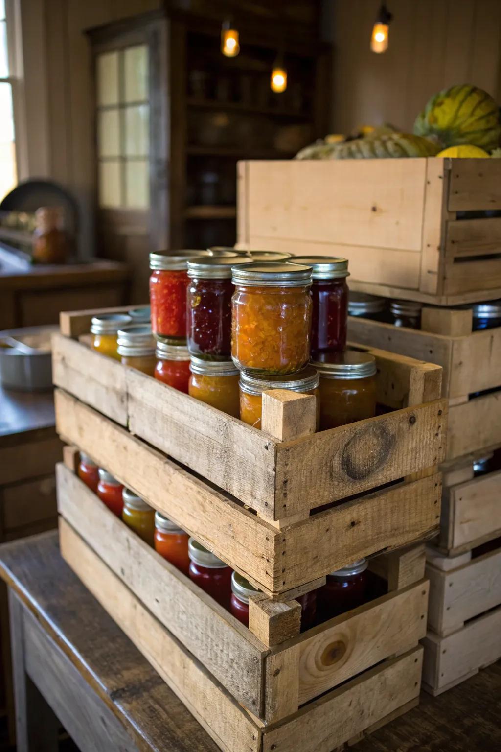 Bring a farmhouse vibe to your home using wooden crates.