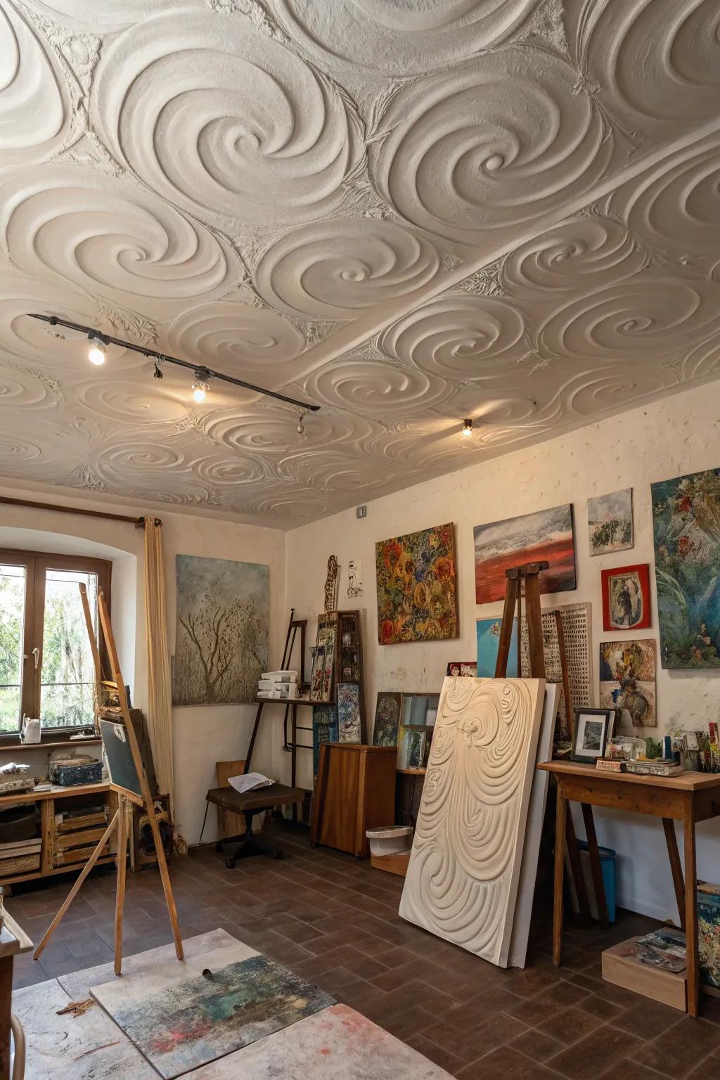 Add movement and artistic flair with a swirl ceiling texture.