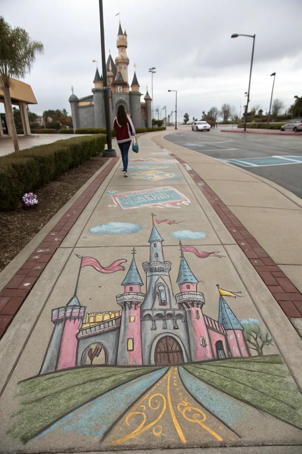 An enchanting chalk castle art perfect for fairy tale dreams.