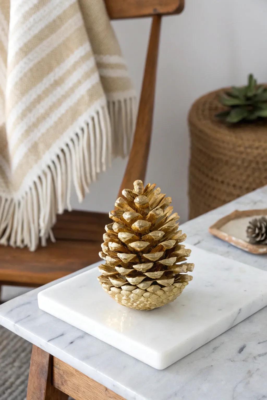 Embrace nature's elegance with this stunning gold pinecone, the perfect blend of minimalism and Boho charm for your holiday decor.