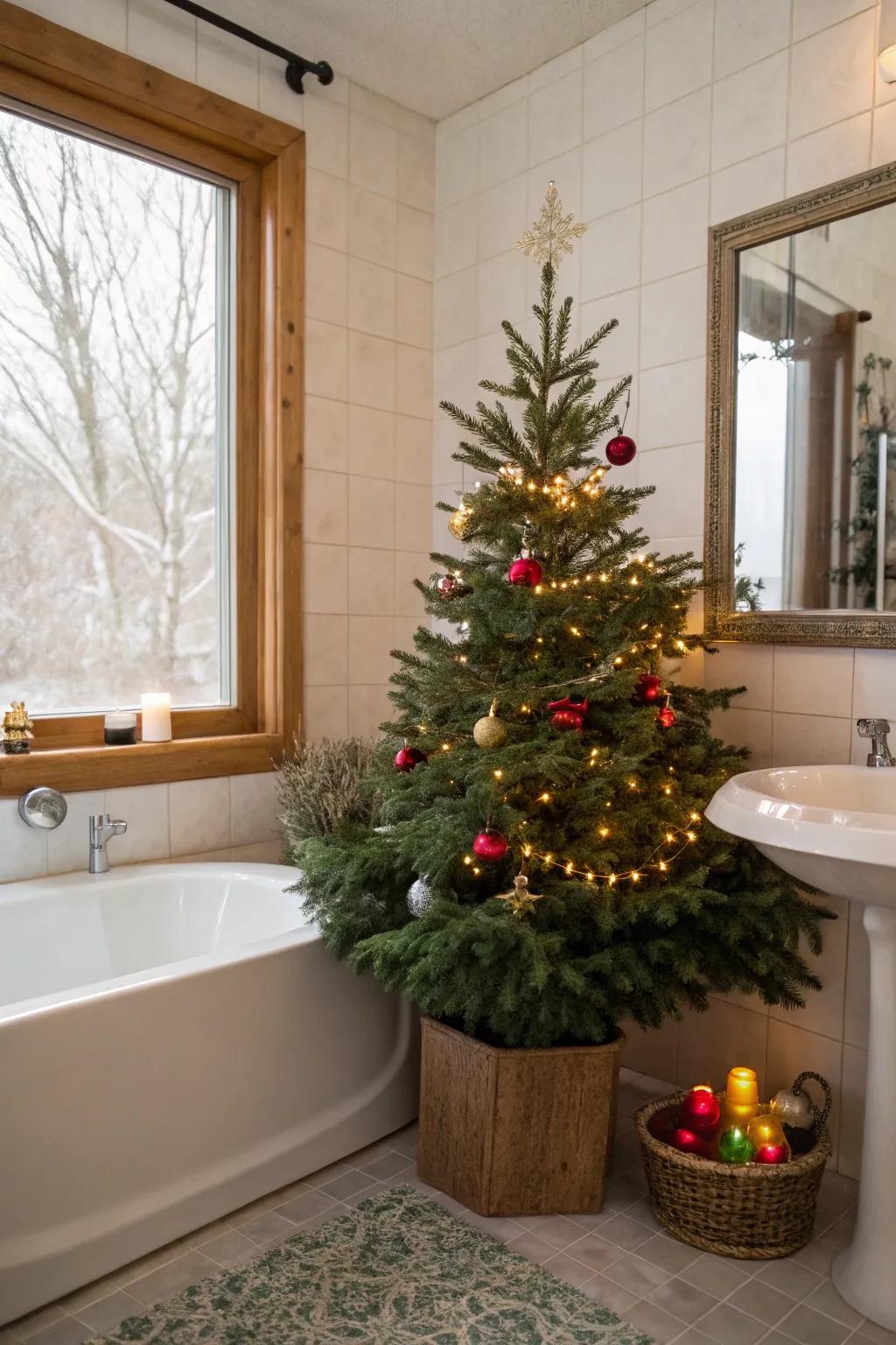 An unexpected festive accent within the bathroom.