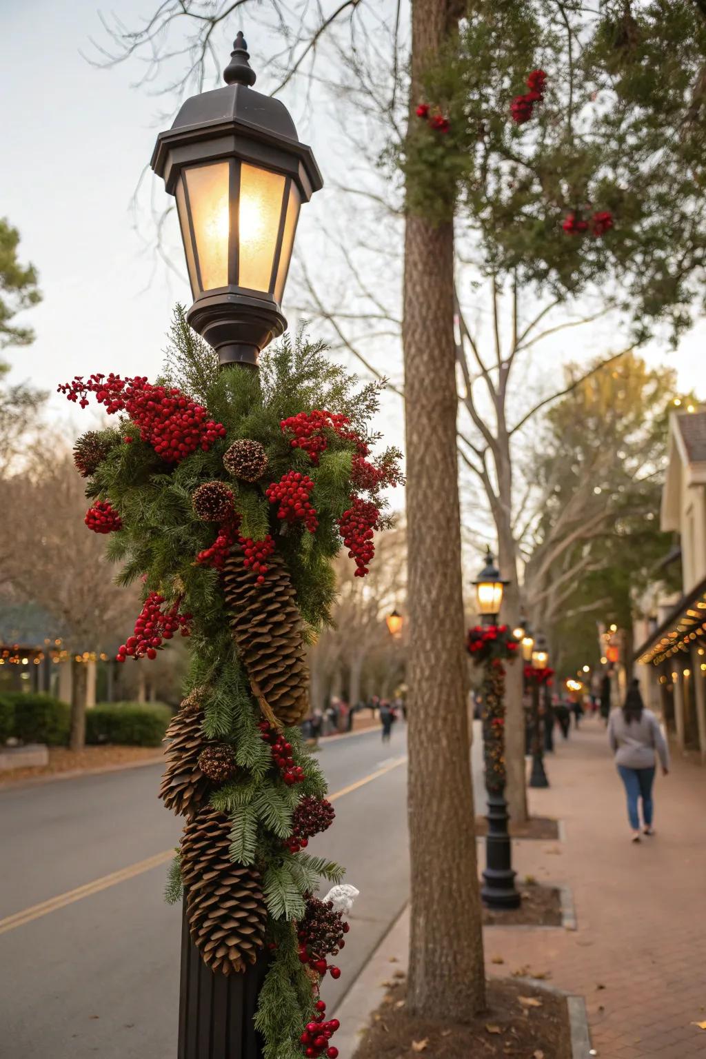 Floral picks infuse a festive nuance into a lamp post embellishment.