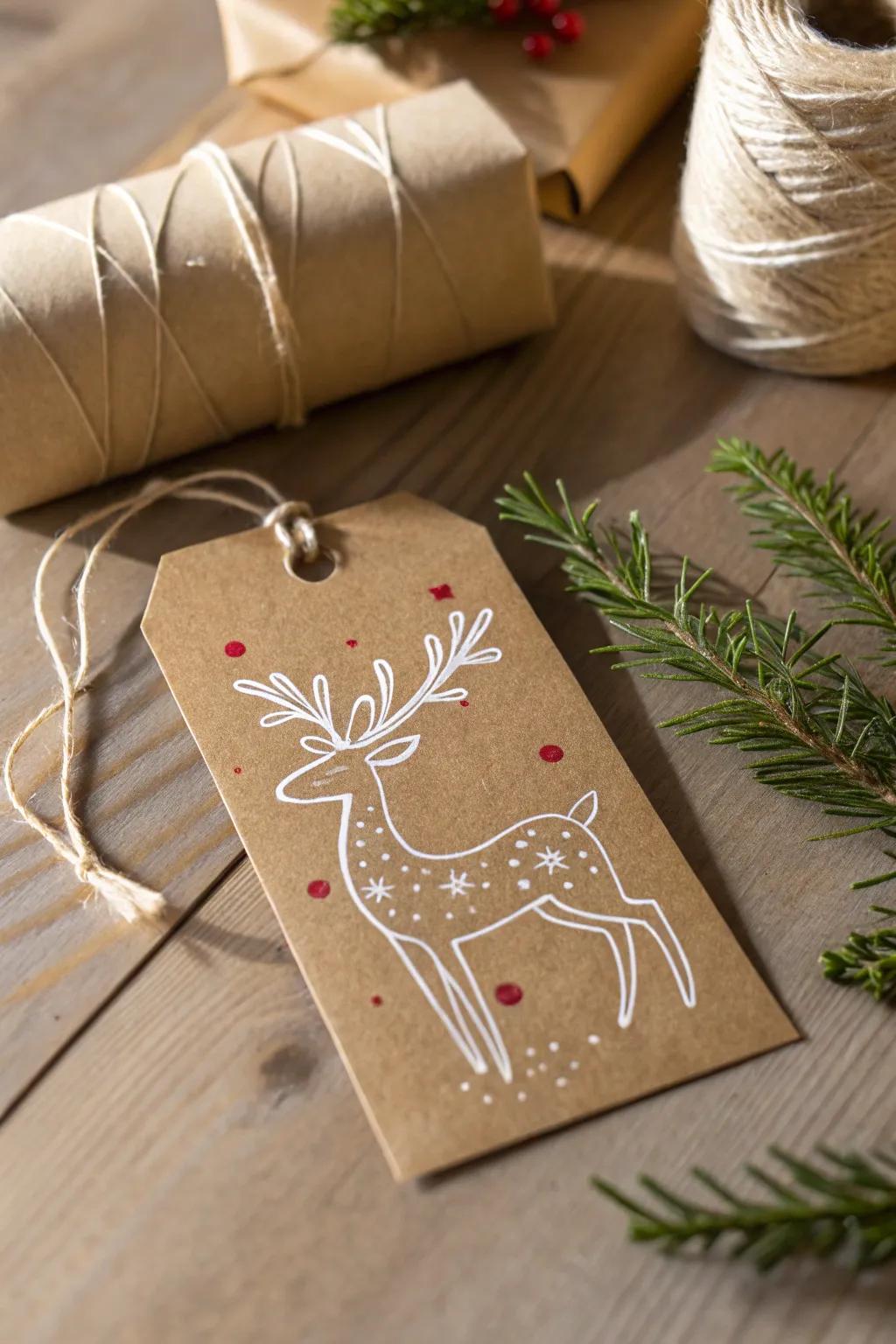 Add a whimsical touch to your gifts with these charming reindeer tags, ideal for a minimalist holiday look.
