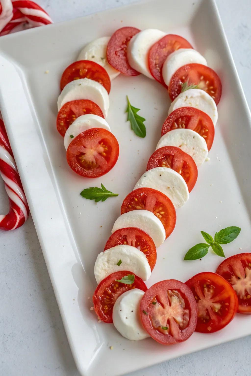Savory candy cane with mozzarella and tomato.