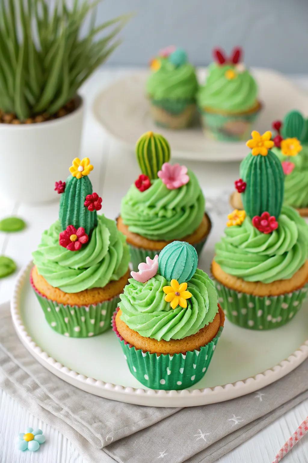Delight visitors using these adorable desert plant cupcakes.
