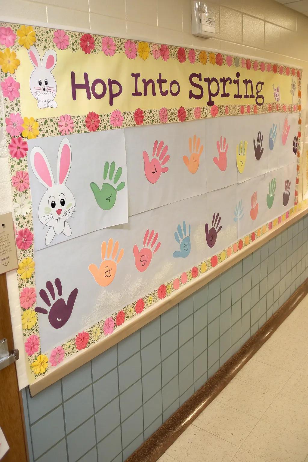 An enjoyable display with crafted hand rabbits commemorating the coming of spring.