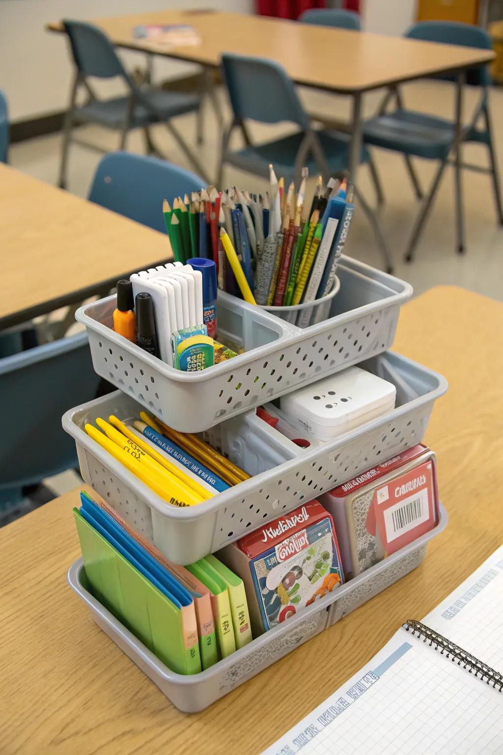 Space-conserving stackable organizers for arrangement