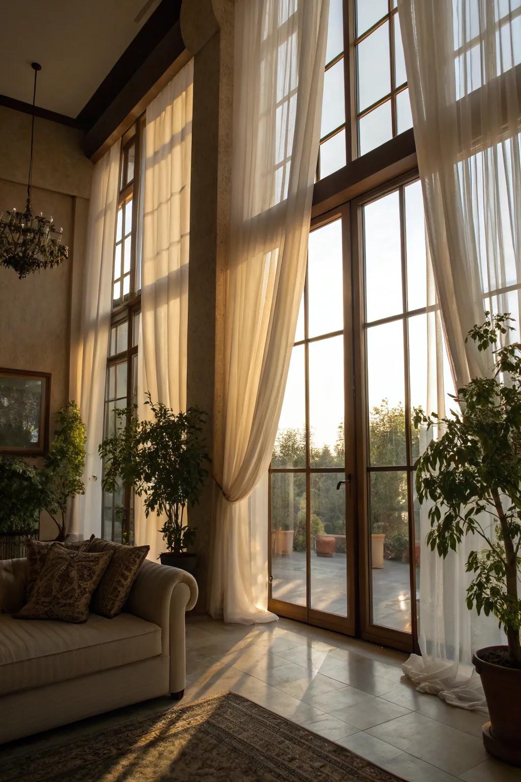 A bright space with sheer window coverings that maximize daylight.