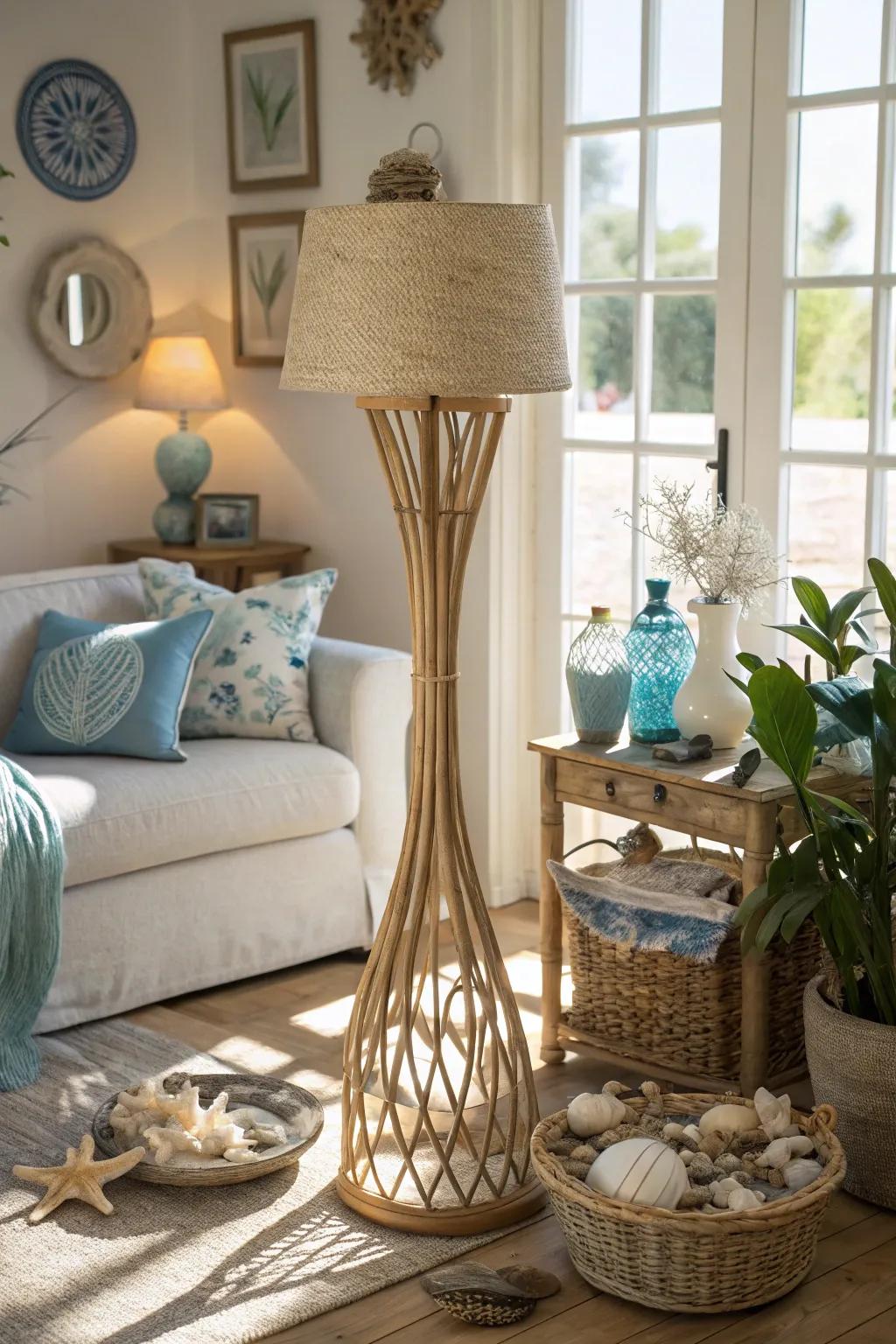 Cane standing lamps infuse both elevation and coziness into any coastal setting.