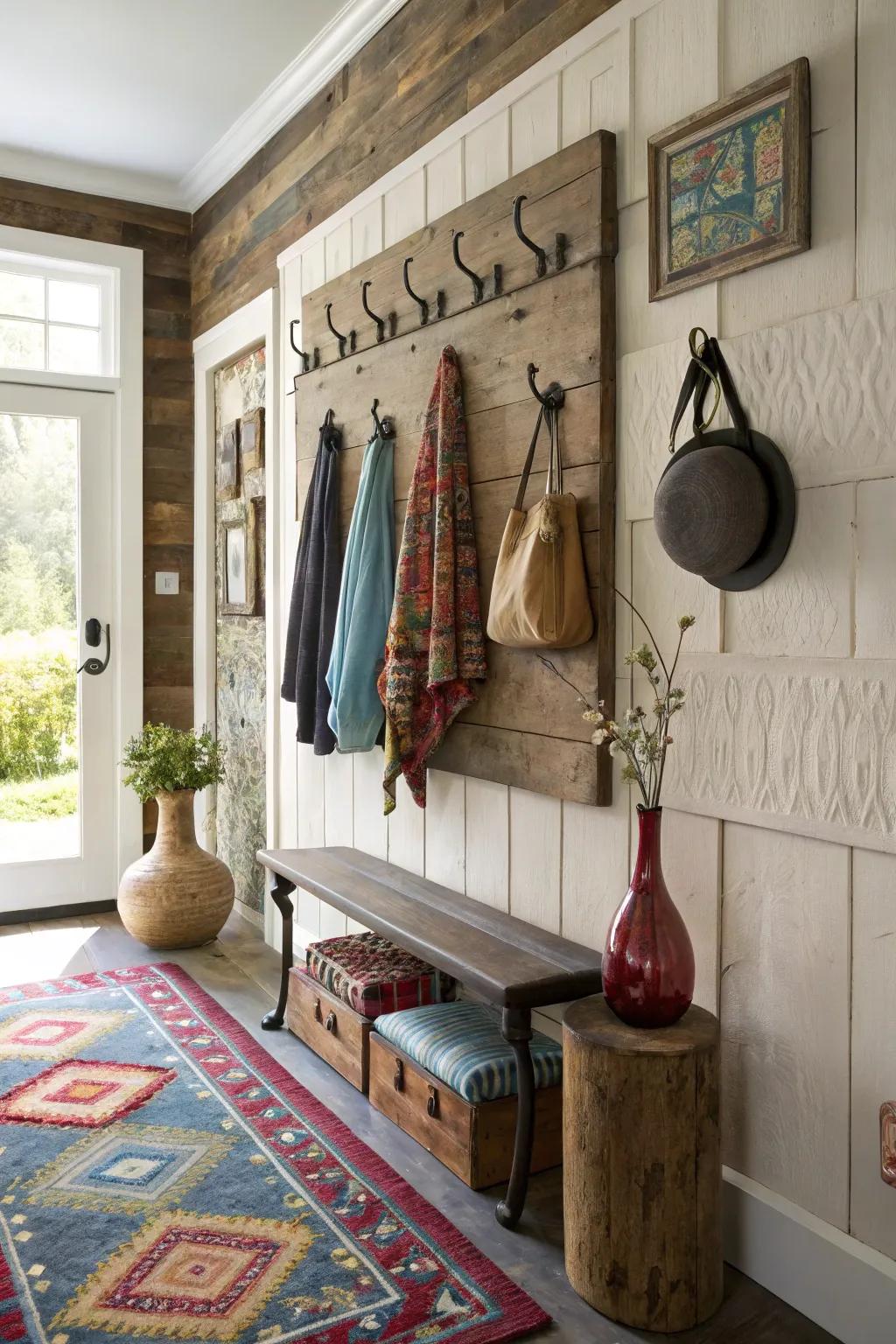 Ornamental fasteners bring charm and organization to an entryway.