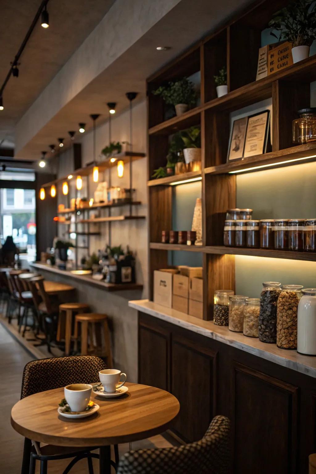Ambient lighting enhances the atmosphere and highlights your coffee station's best features.