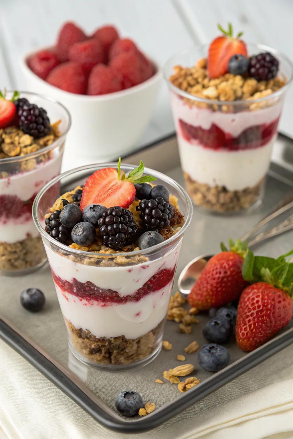 Bright multilayered sweet cups, providing a sweet indulgence at your coffee event.