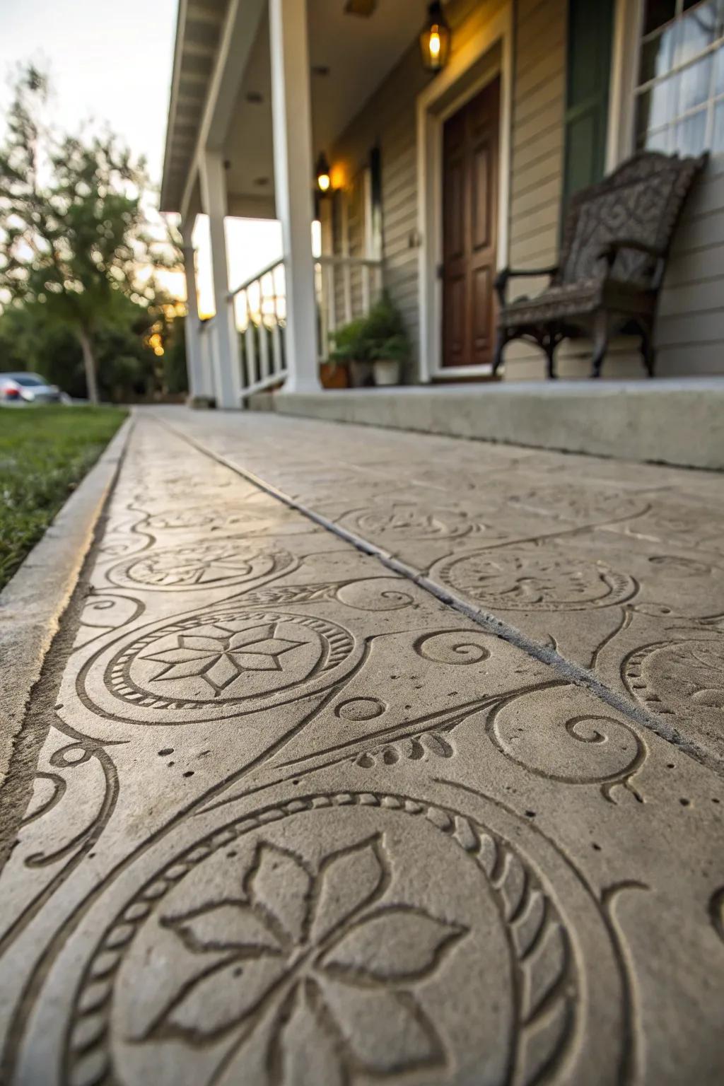 Textured concrete walkways offer an elegant touch.
