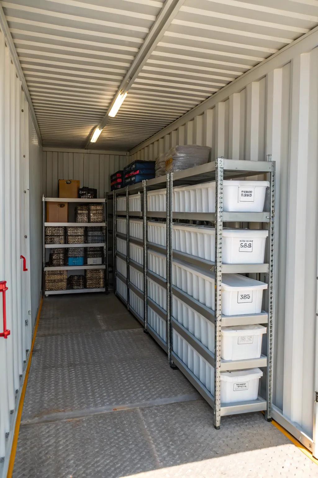 Optimize your container with efficient indoor storage for a neat and functional setup.
