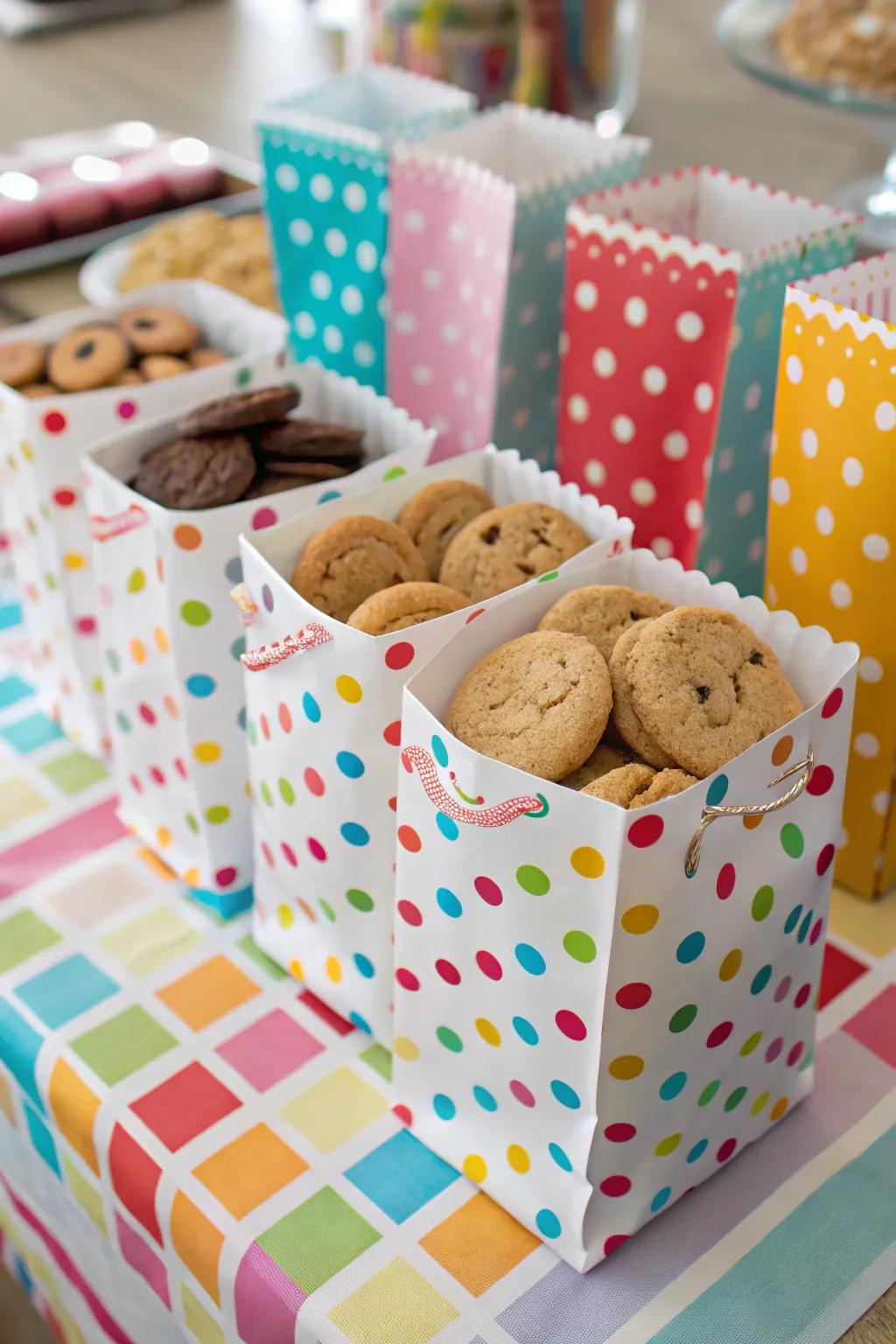 Whimsical graphics inject a playful spin to cookie wrapping.