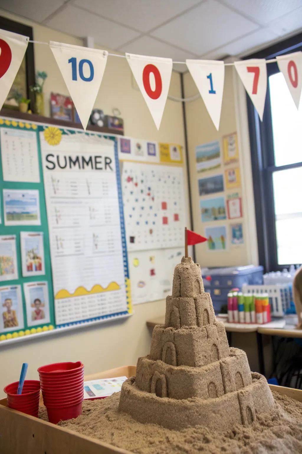 A coastal structure countdown conveying the shoreline to the educational setting.