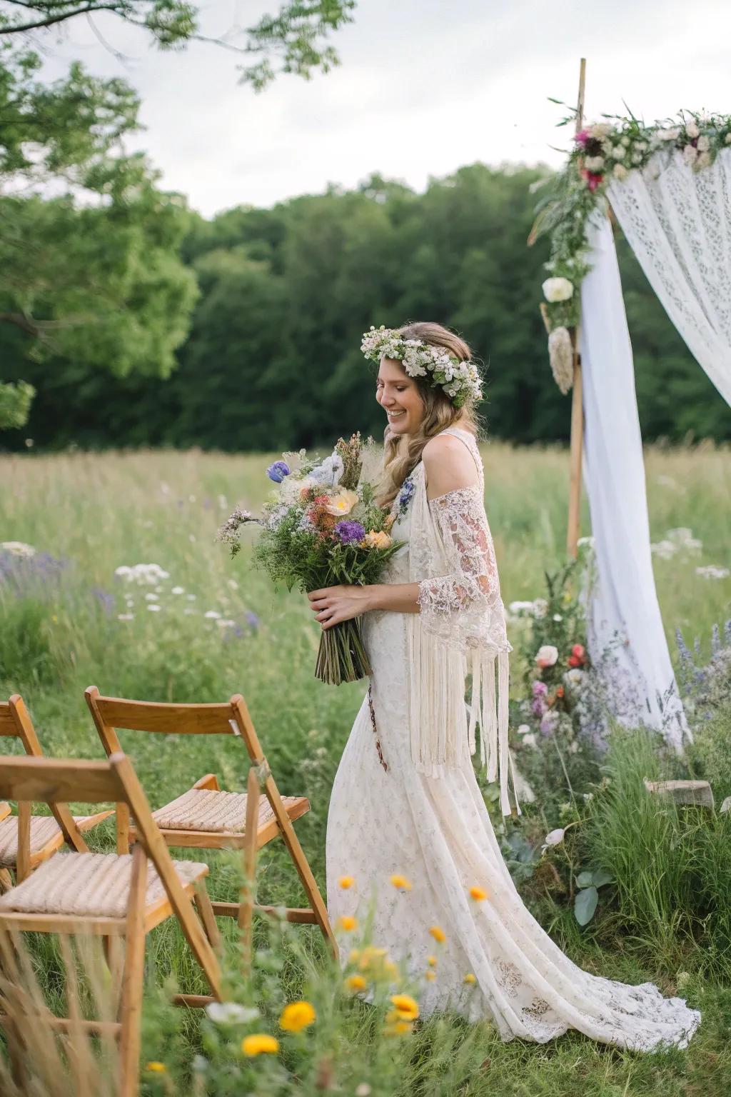 Free-spirited motifs introduce an unrestricted highlight to a nuptial.