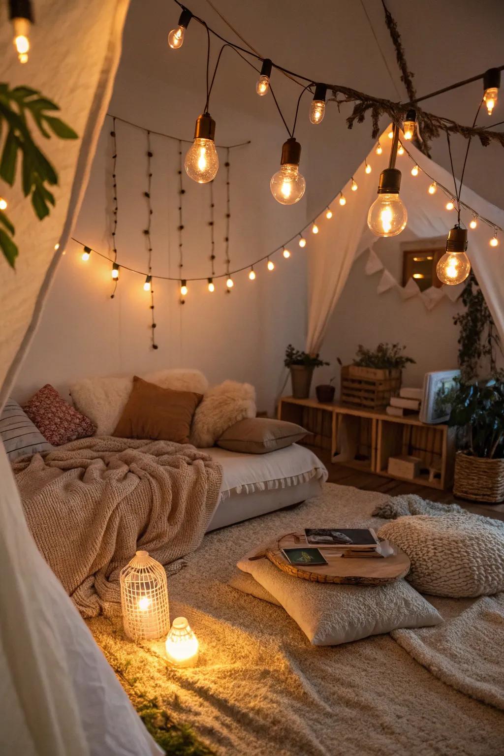 Warm-hued sources enhance the snug sensation of a space.