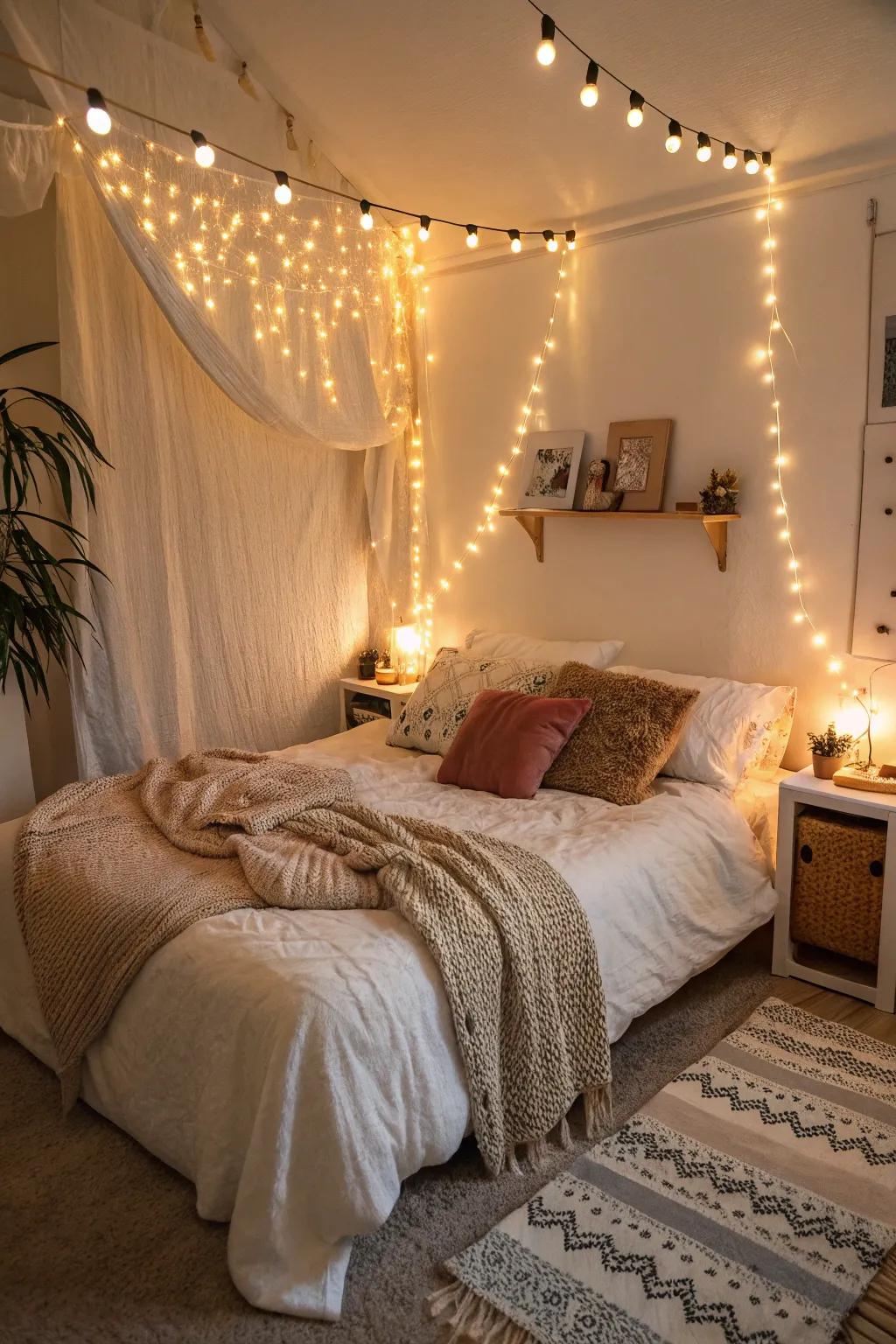 Heartfelt lighting enhances the cozy ambiance of small bedrooms.