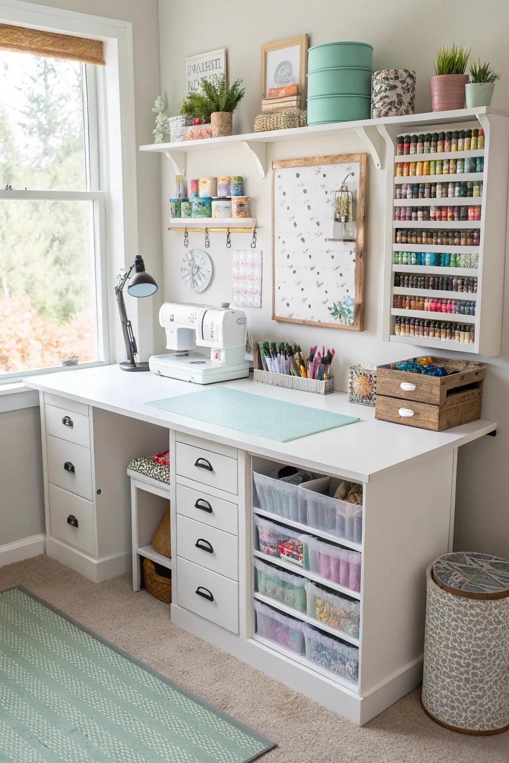In craft rooms, multi-functional furniture maximizes usefulness.