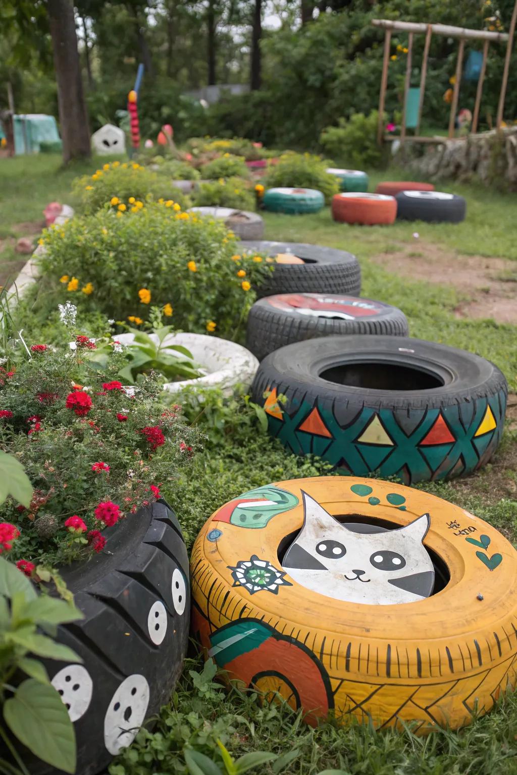 Styled ring art adding personality to the garden landscape.