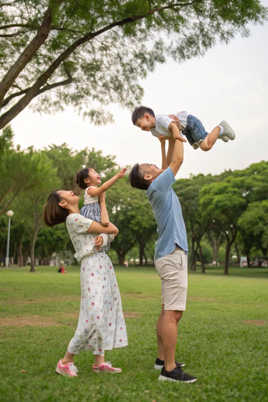 Family photos benefit from the energy and joy that fun interactions bring.