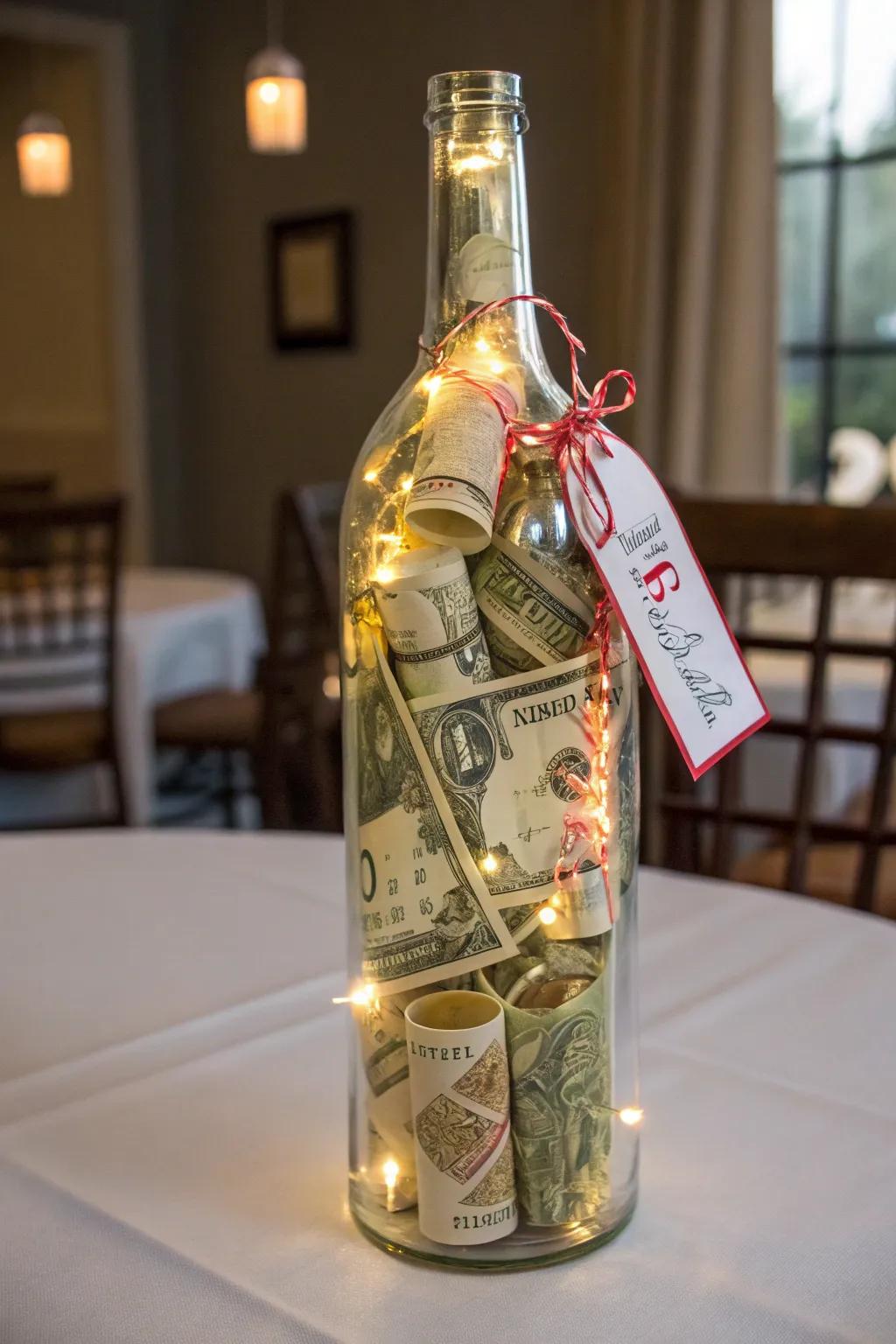 A vessel of holiday joy brimming with currency.