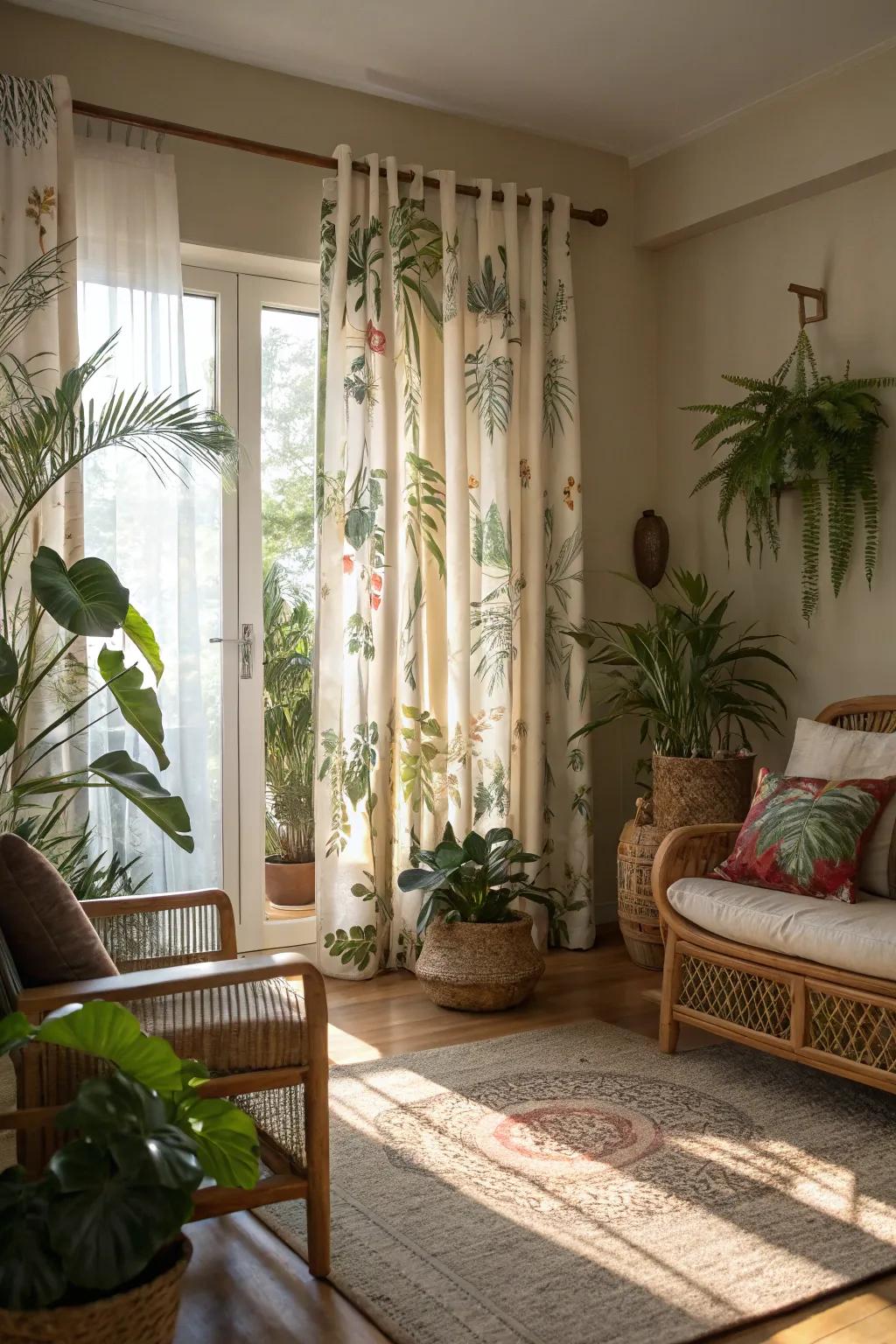 Plant-themed patterns introduce a dash of nature indoors.