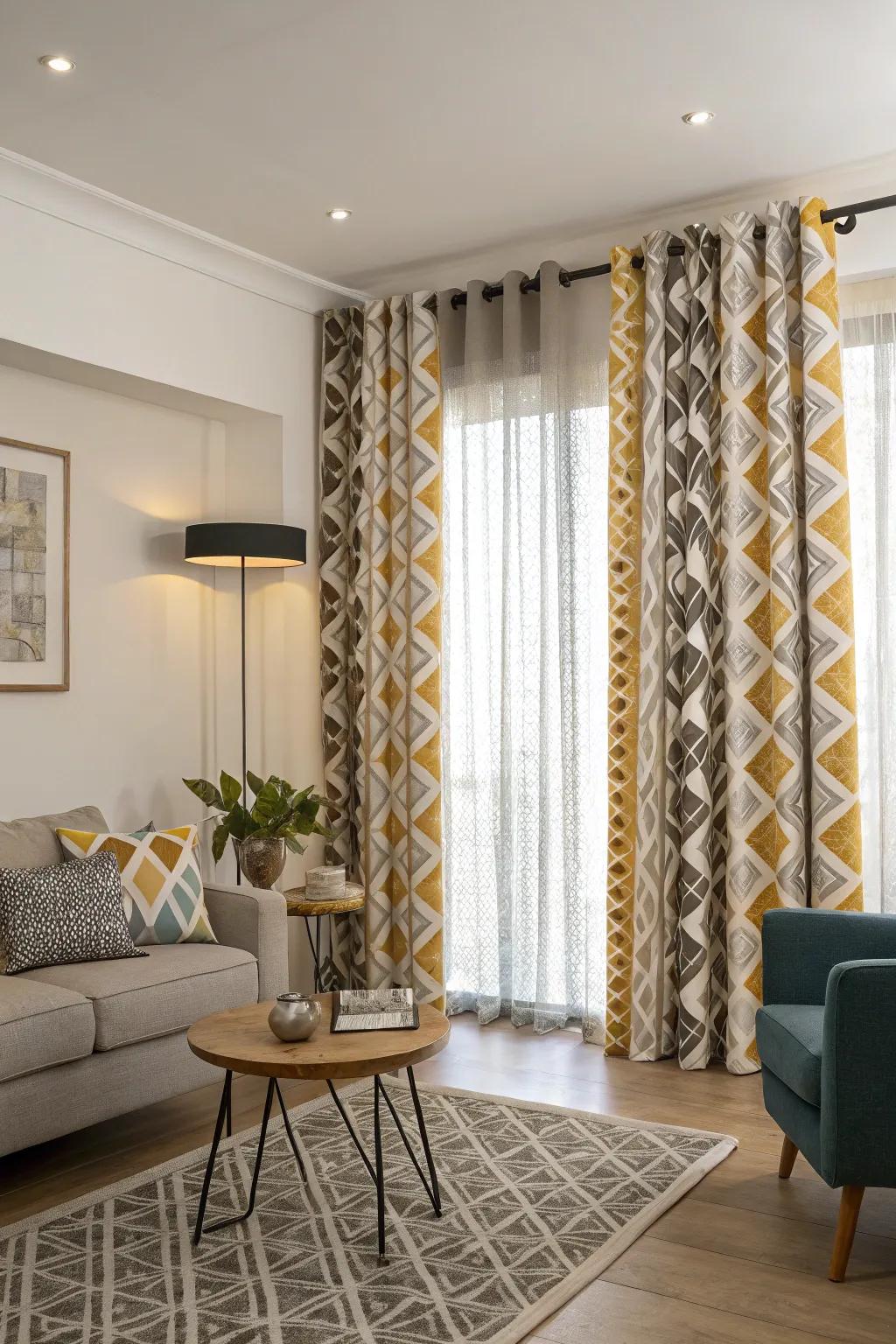 Patterned window coverings lend visual fascination to any setting.