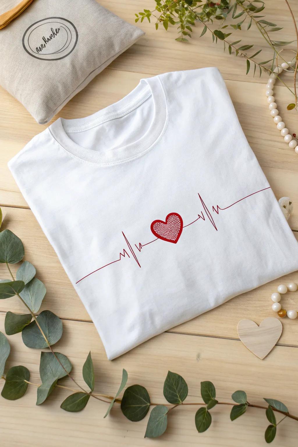 Embrace simplicity and affection with this minimalist heartbeat tee. Perfect for a subtle Valentine's vibe!