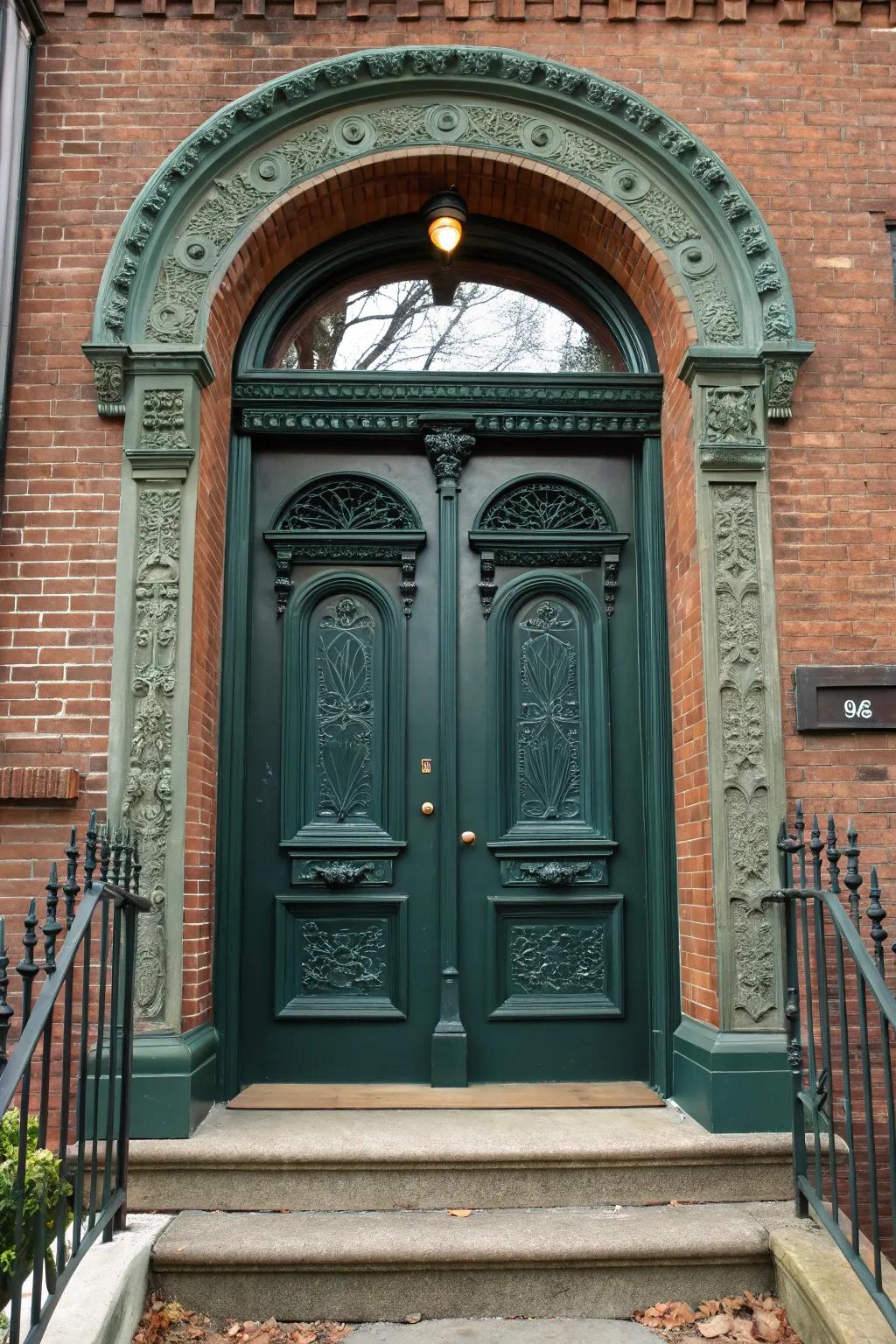 Arched characteristics beautifully showcase the entrance's structural details.
