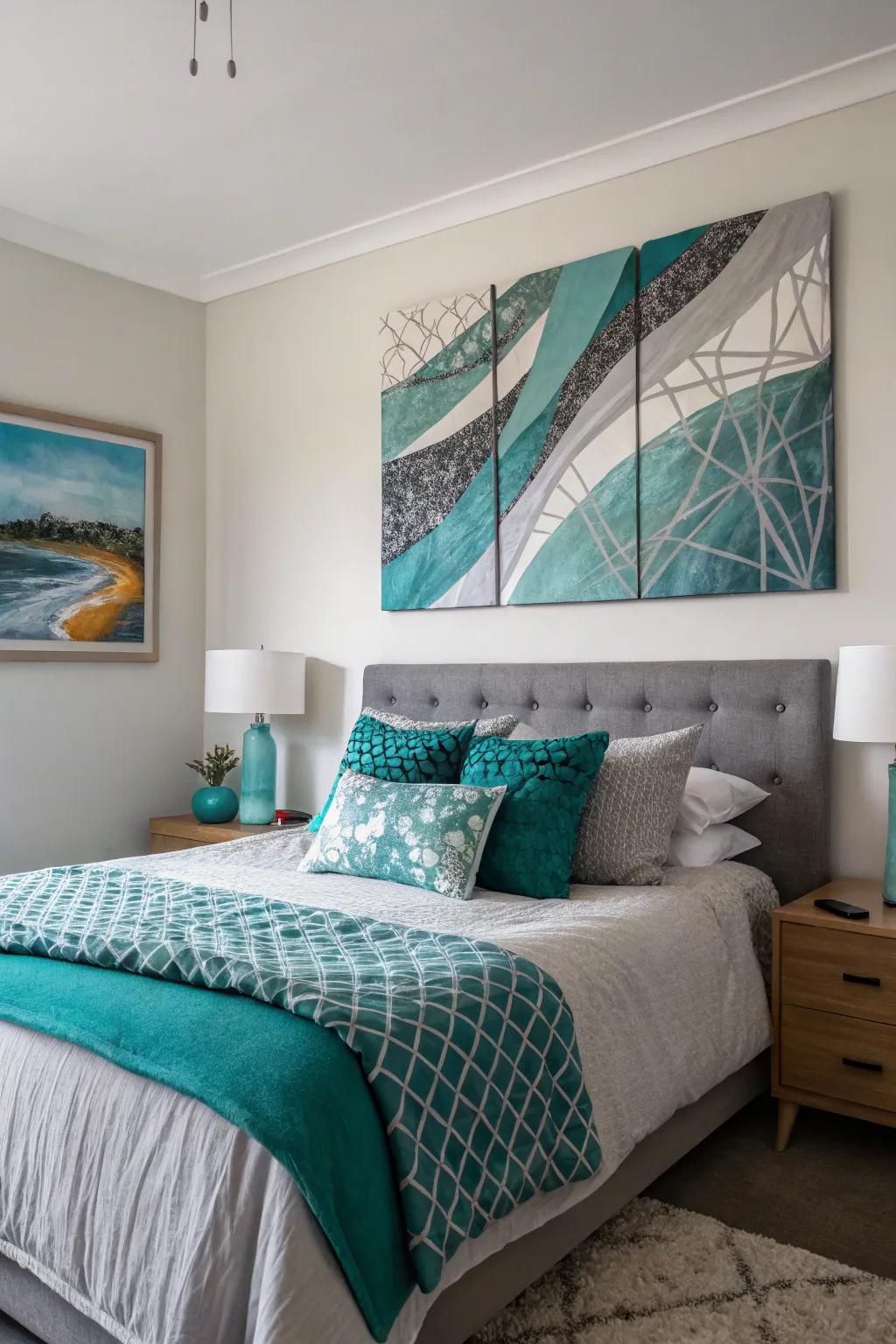 Artwork adds an eye-catching focal point to the room.